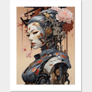 Cyborg girl in ukiyo e style Posters and Art